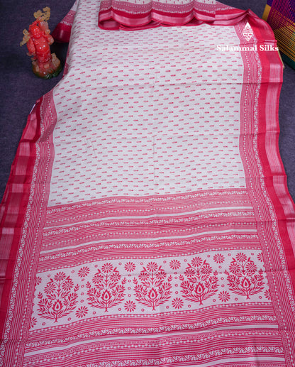 Beautiful White Mahu Silk Fancy Saree With Contrast Red Tissue Border
