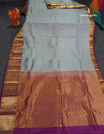 Semi Silk Saree - Grey Colour Body With Contrast Magenta Evening Morning Border