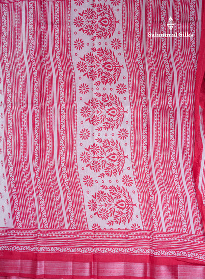Beautiful White Mahu Silk Fancy Saree With Contrast Red Tissue Border