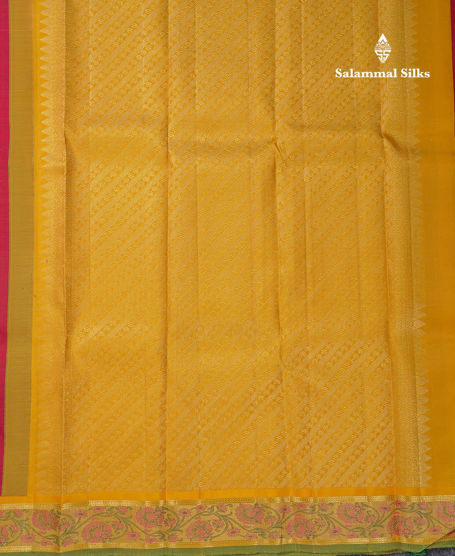 Korvai Beautiful Maroon Menakari Work Pure Kanjivaram Silk Saree With Contrast Yellow Small Traditional Medium Tissue Border