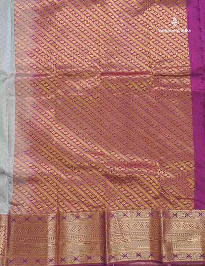 Semi Silk Saree - Grey Colour Body With Contrast Magenta Evening Morning Border
