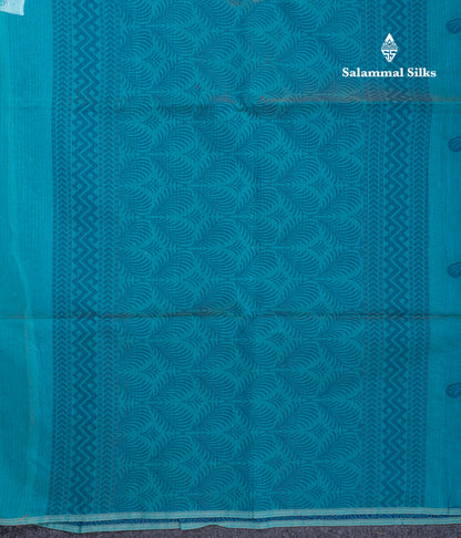 Beautiful Sapphire Blue Fancy Kora Cotton Saree With Blouse