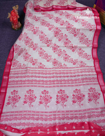 Beautiful Half White Mahu Silk Fancy Saree With Contrast Red Tissue Border