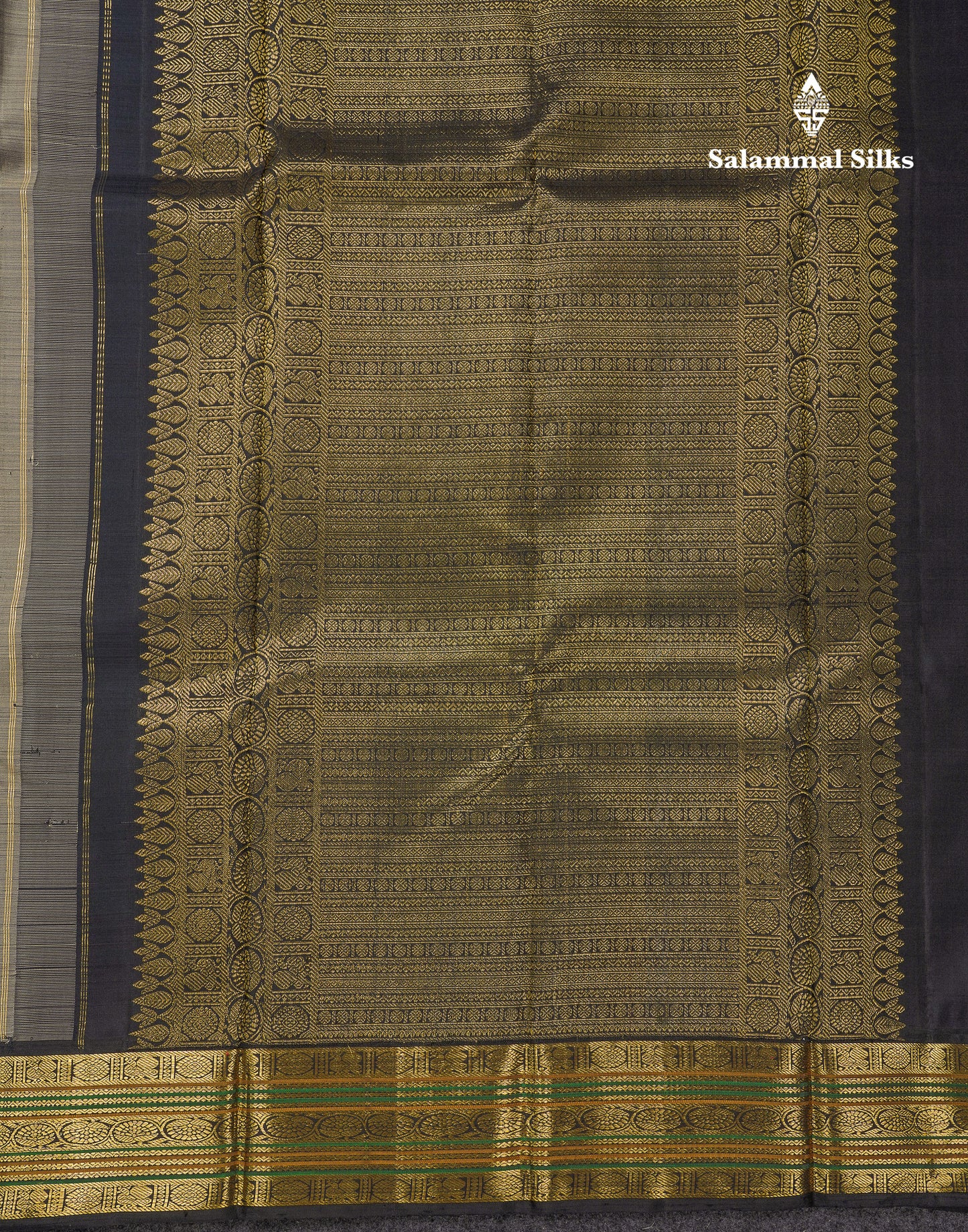 Beautiful Grey Pure Kanjivaram Silk Saree With Contrast Black Traditional Medium Border