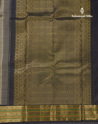 Beautiful Grey Pure Kanjivaram Silk Saree With Contrast Black Traditional Medium Border
