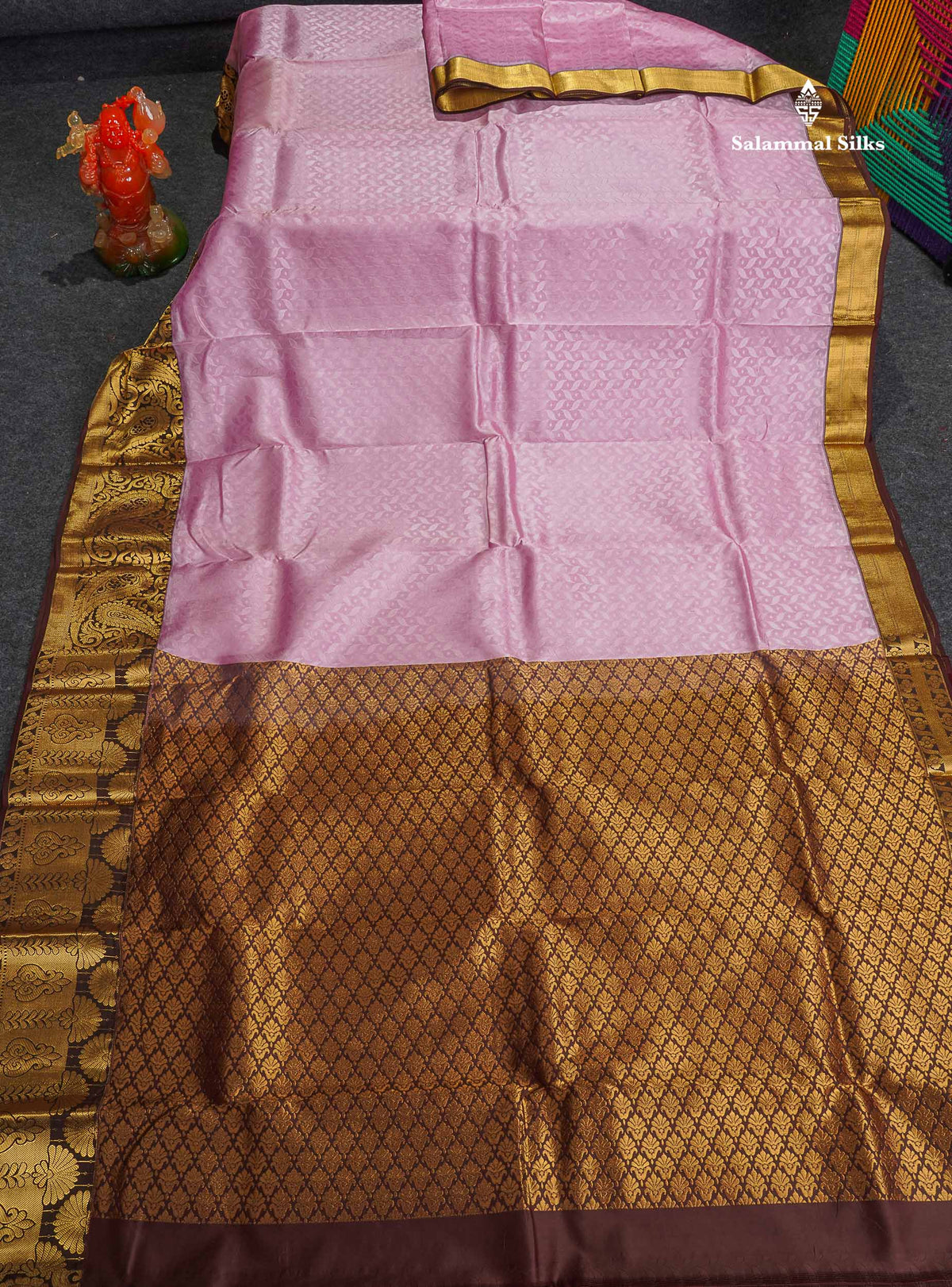 Semi Silk Saree - Baby Pink Colour Body With Contrast Dark Brown Evening Morning Border 