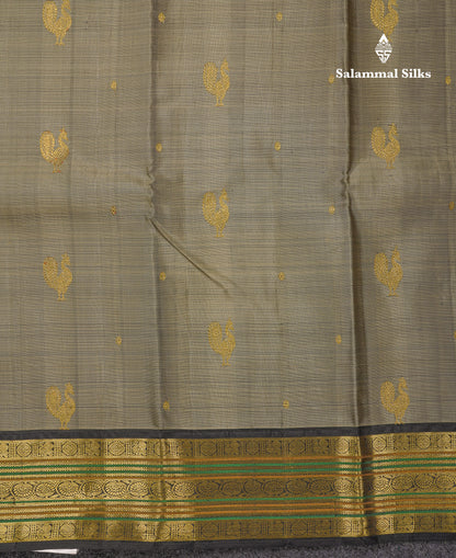 Beautiful Grey Pure Kanjivaram Silk Saree With Contrast Black Traditional Medium Border