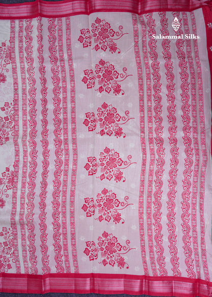 Beautiful Half White Mahu Silk Fancy Saree With Contrast Red Tissue Border