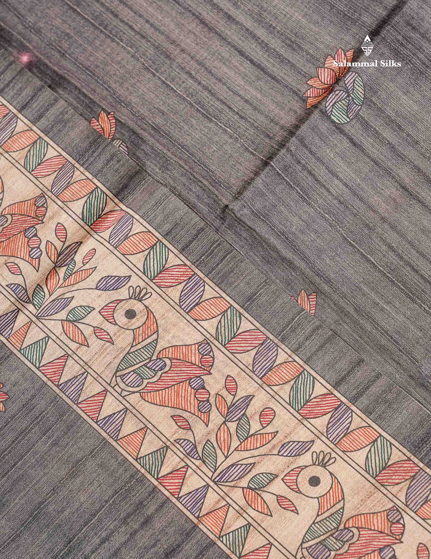 Semi Tussar Saree - Elephant Grey Along With  Fancy Border