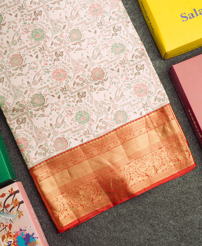 Beautiful Meenakari work White Bridal Pure Kanjivaram Silk Saree With Contrast Chilly Red Border