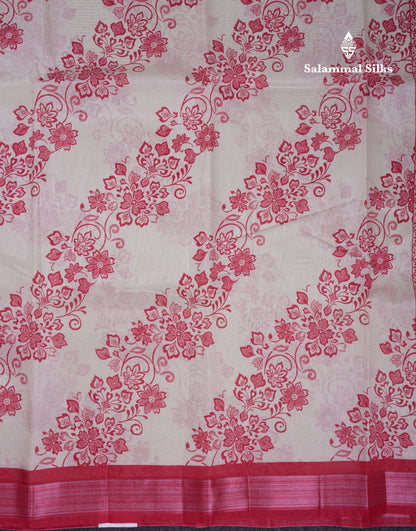 Beautiful Half White Mahu Silk Fancy Saree With Contrast Red Tissue Border