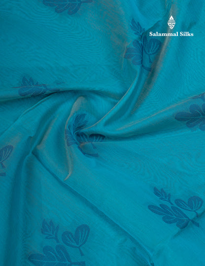 Beautiful Sapphire Blue Fancy Kora Cotton Saree With Blouse