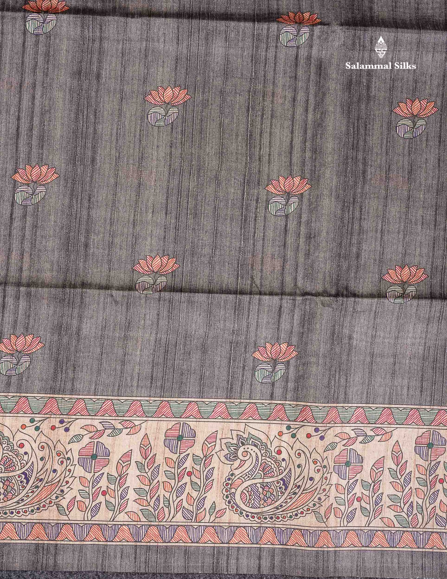 Semi Tussar Saree - Elephant Grey Along With  Fancy Border