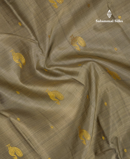 Beautiful Grey Pure Kanjivaram Silk Saree With Contrast Black Traditional Medium Border