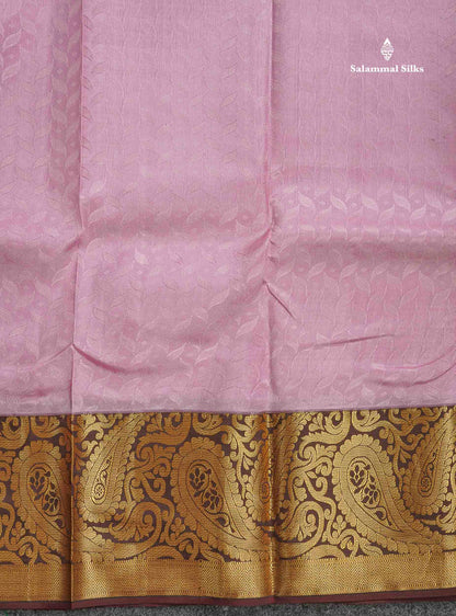 Semi Silk Saree - Baby Pink Colour Body With Contrast Dark Brown Evening Morning Border