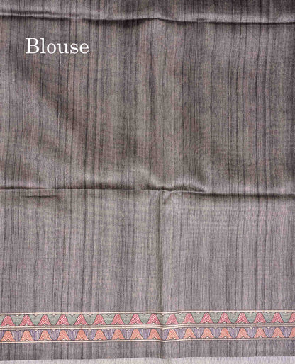 Semi Tussar Saree - Elephant Grey Along With  Fancy Border