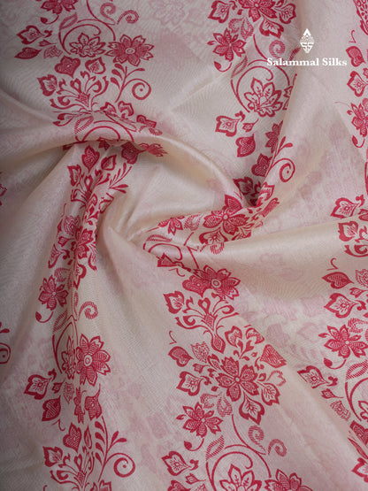 Beautiful Half White Mahu Silk Fancy Saree With Contrast Red Tissue Border