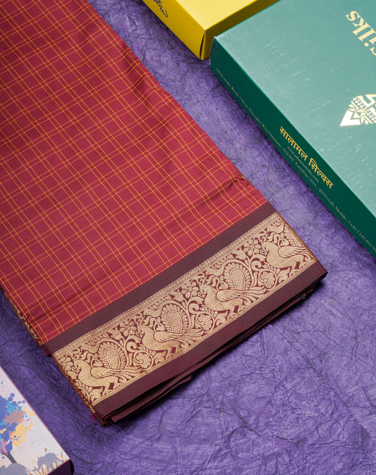 9 Yards Semi Silk Saree Maroon With Dark Maroon Border