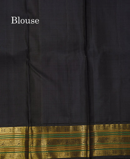 Beautiful Grey Pure Kanjivaram Silk Saree With Contrast Black Traditional Medium Border