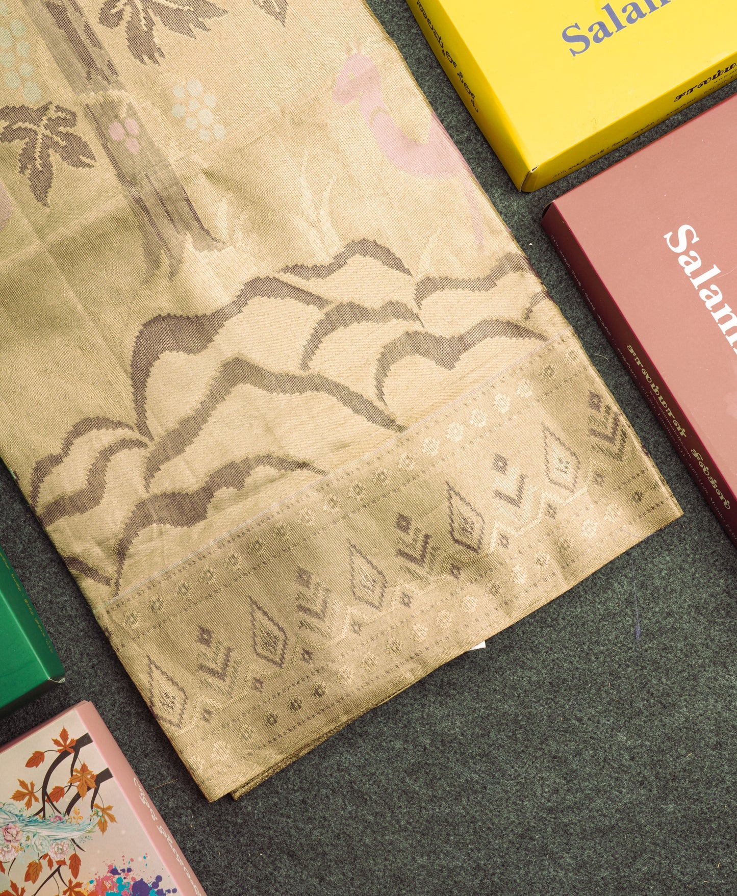 Forest Theme Based Bridal Tissue Pure Kanjivaram Silk Saree With Self Border