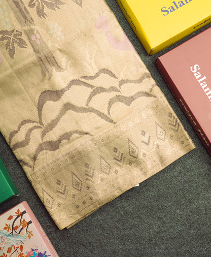 Forest Theme Based Bridal Tissue Pure Kanjivaram Silk Saree With Self Border