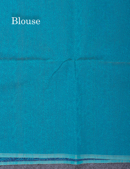Beautiful Sapphire Blue Fancy Kora Cotton Saree With Blouse