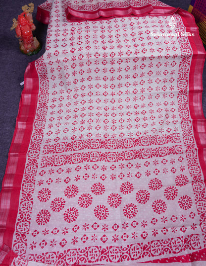 Beautiful White Mahu Silk Fancy Saree With Contrast Red Border