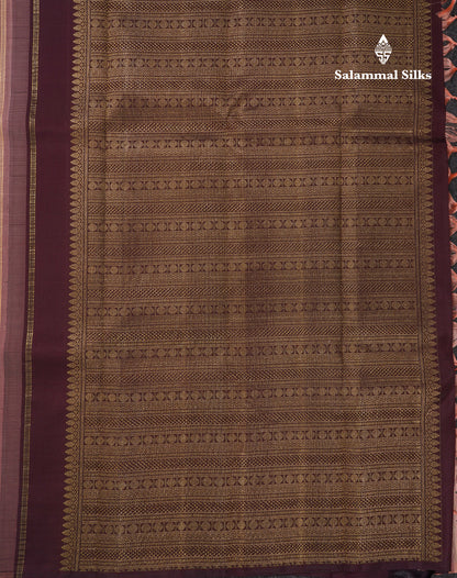 Beautiful Peach Fancy Pure Kanjivaram Silk Saree With Contrast Dark Brown Blouse