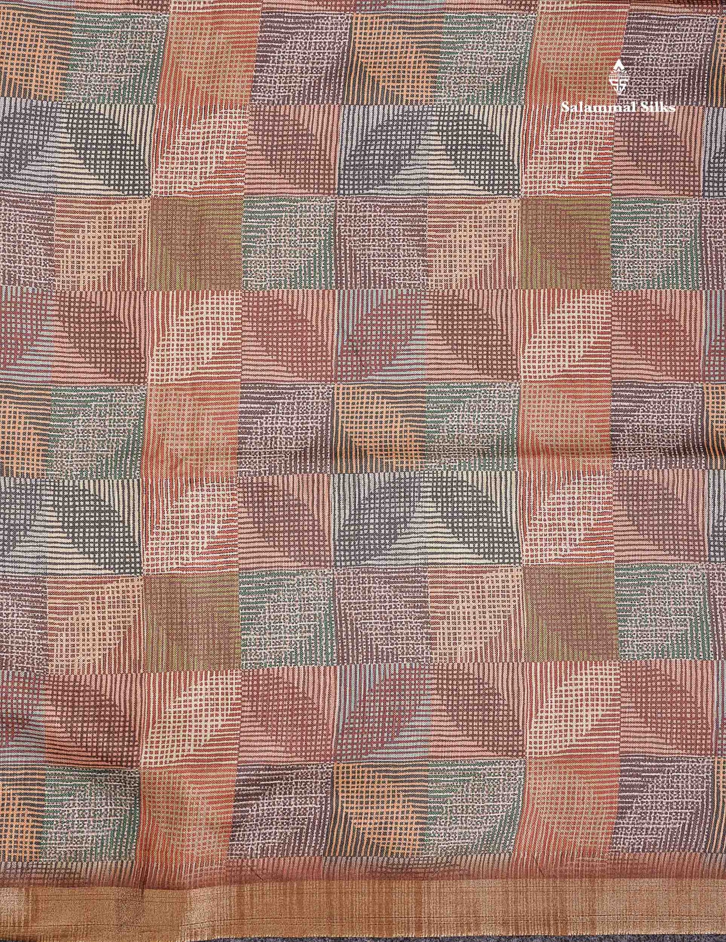 Semi Tussar Saree - Multi Colour Printed Along With Contrast Brown Blouse