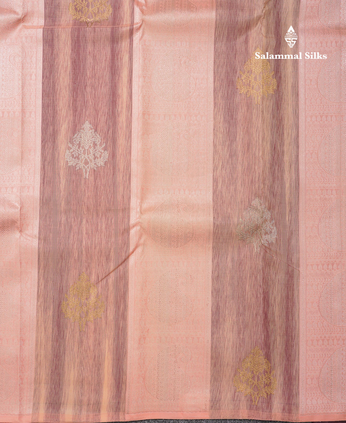 Beautiful Peach Fancy Pure Kanjivaram Silk Saree With Contrast Dark Brown Blouse