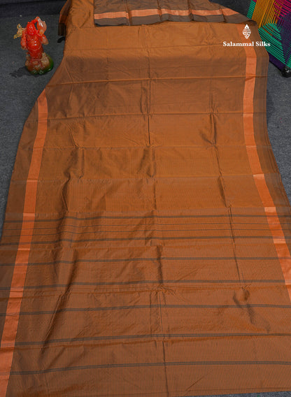 Semi Silk Saree - Brown Colour Body With Zari Border
