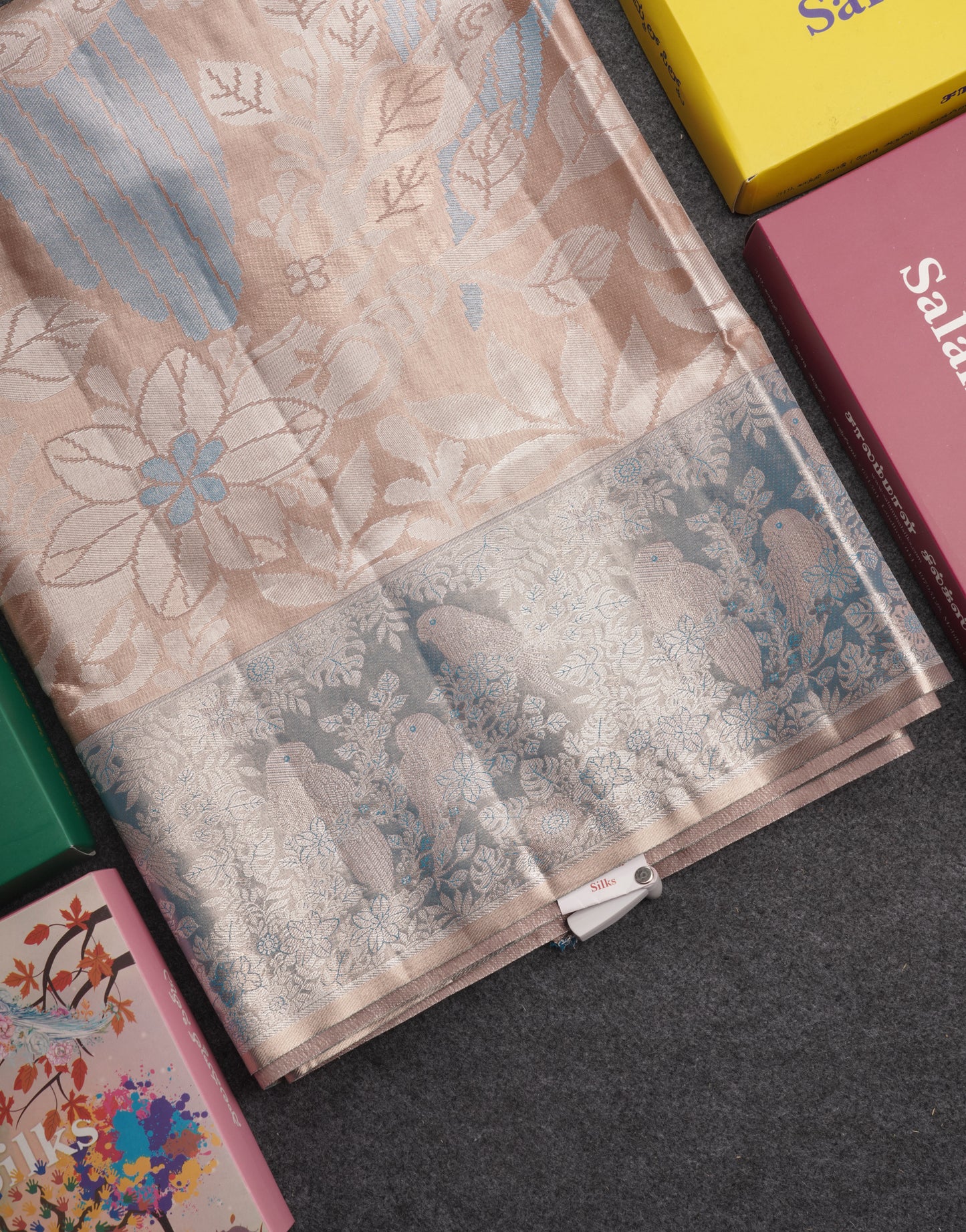 Light Chocolate Bridal Semi Silk Saree With Contrast Light Green Evening Morning Border