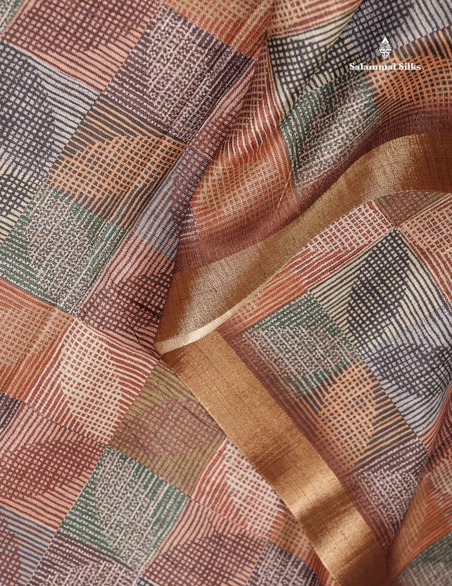 Semi Tussar Saree - Multi Colour Printed Along With Contrast Brown Blouse