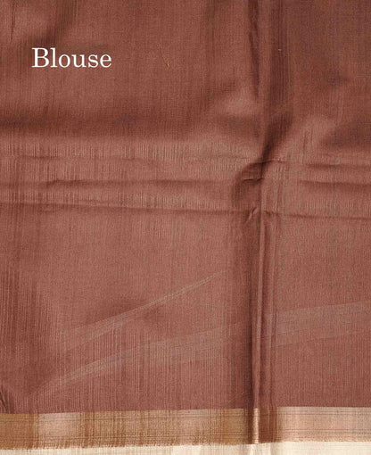 Semi Tussar Saree - Multi Colour Printed Along With Contrast Brown Blouse
