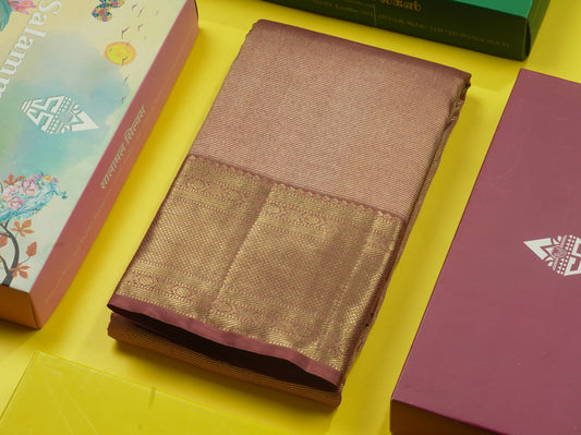 Beautiful Chocolate Pure Kanjivaram Silk Saree With Self Border