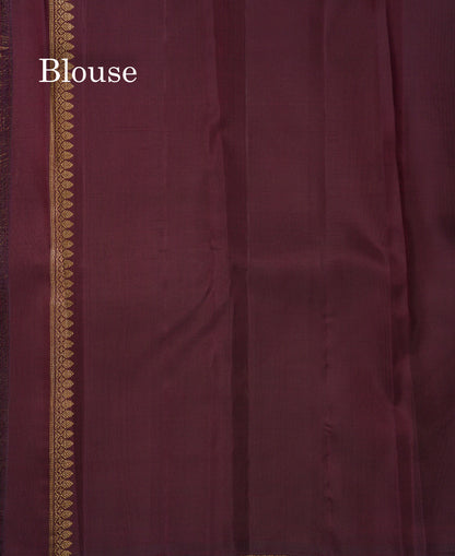 Beautiful Peach Fancy Pure Kanjivaram Silk Saree With Contrast Dark Brown Blouse