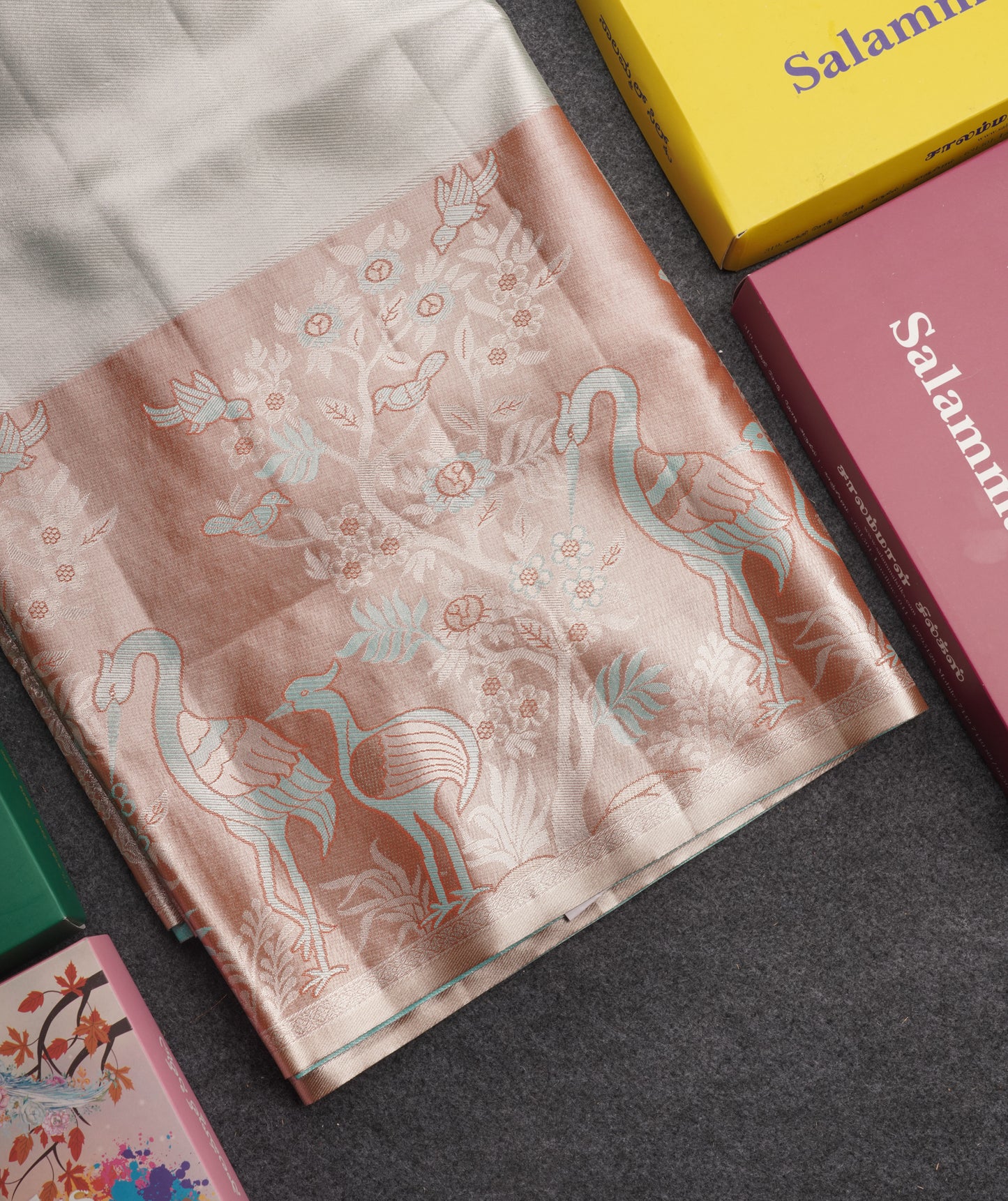 Light Pink Bridal Semi Silk Saree With Contrast Peach Evening Morning Border