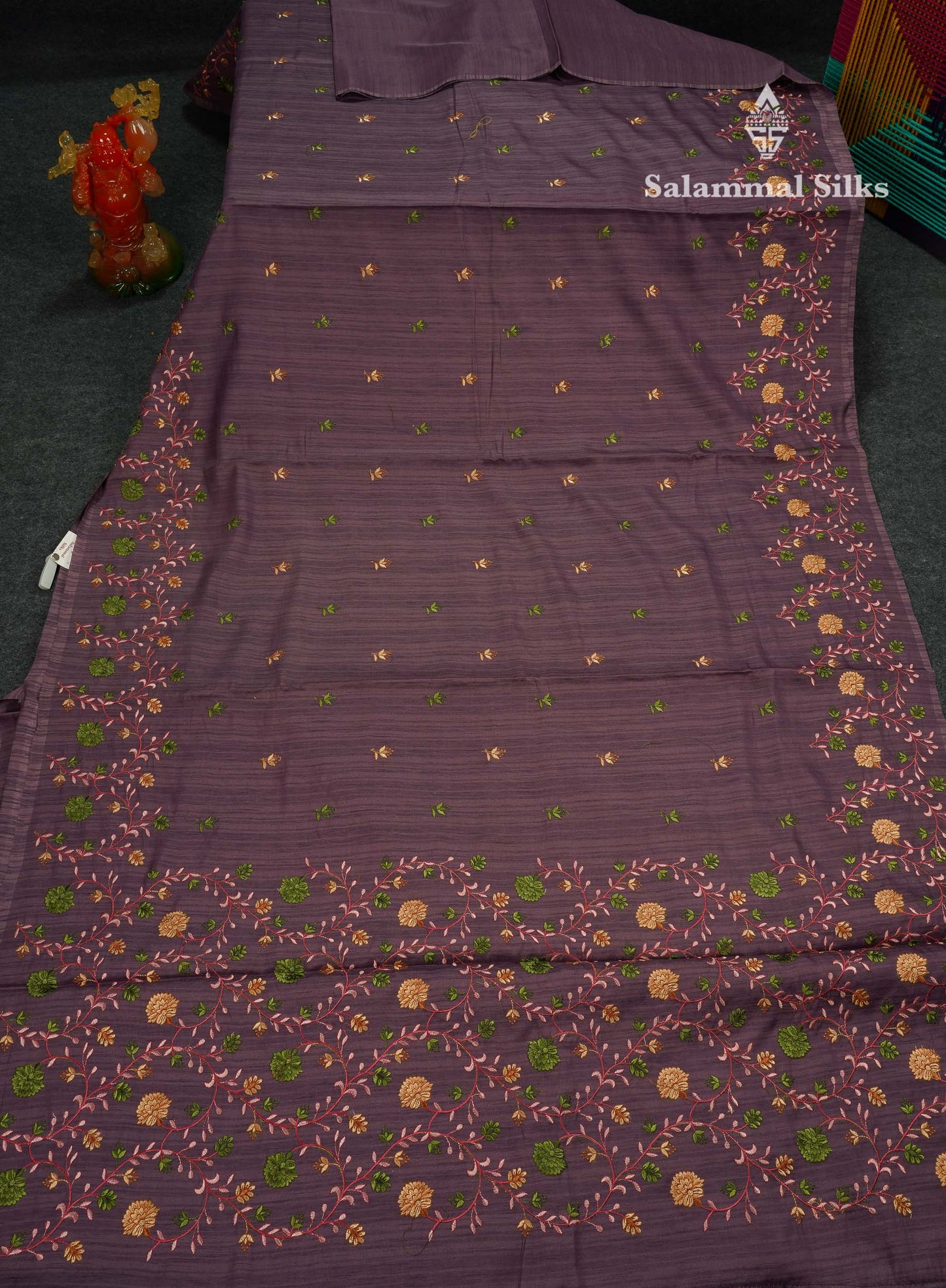 Beautiful Pastel Violet Thread Work Butta Saree With Fancy Embroidery Border