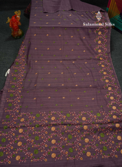 Beautiful Pastel Violet Thread Work Butta Saree With Fancy Embroidery Border