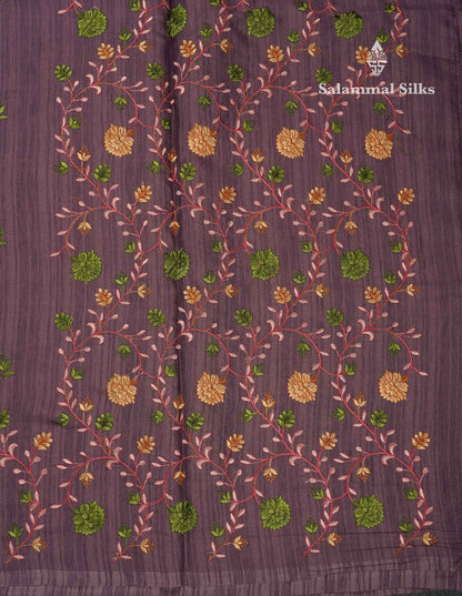 Beautiful Pastel Violet Thread Work Butta Saree With Fancy Embroidery Border