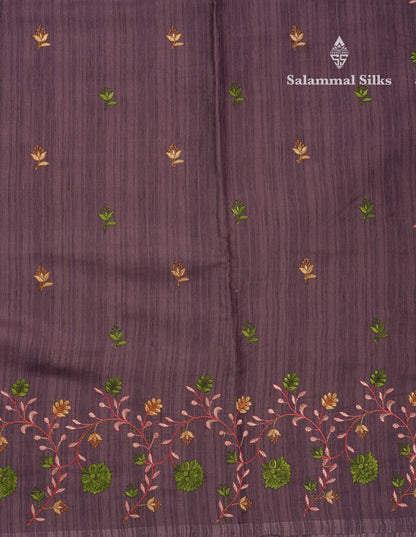 Beautiful Pastel Violet Thread Work Butta Saree With Fancy Embroidery Border