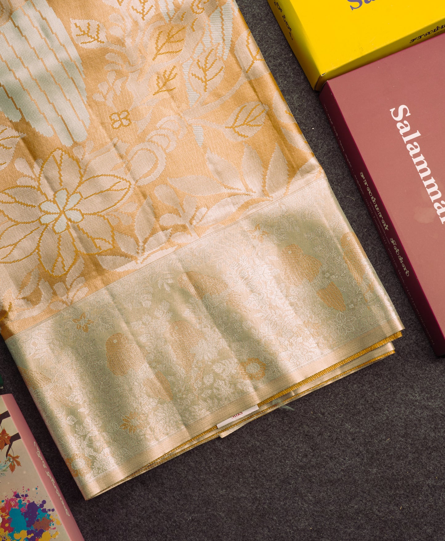 Light Chocolate Bridal Semi Silk Saree With Contrast Light Green Evening Morning Border