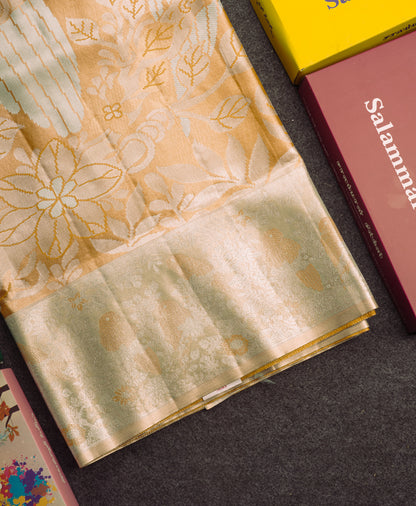Light Chocolate Bridal Semi Silk Saree With Contrast Light Green Evening Morning Border