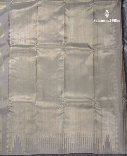 Beautiful Light Grey 8 Kol Pure Kanjivaram Silk Saree With Blouse
