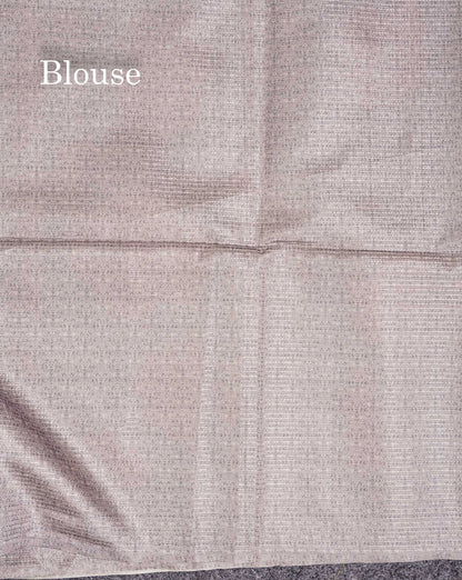 Semi Tussar Saree - Light Grey Vaira Oosi Lines Border Less  Floral Design Fancy Saree