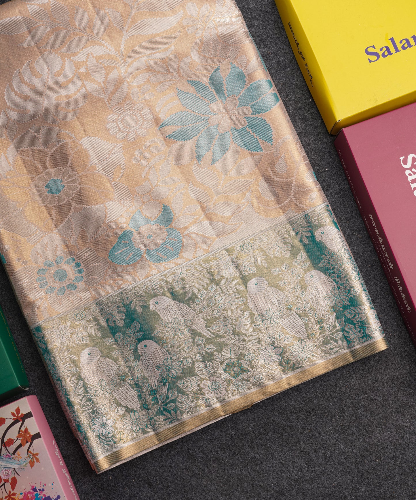 Light Chocolate Bridal Semi Silk Saree With Contrast Light Green Evening Morning Border
