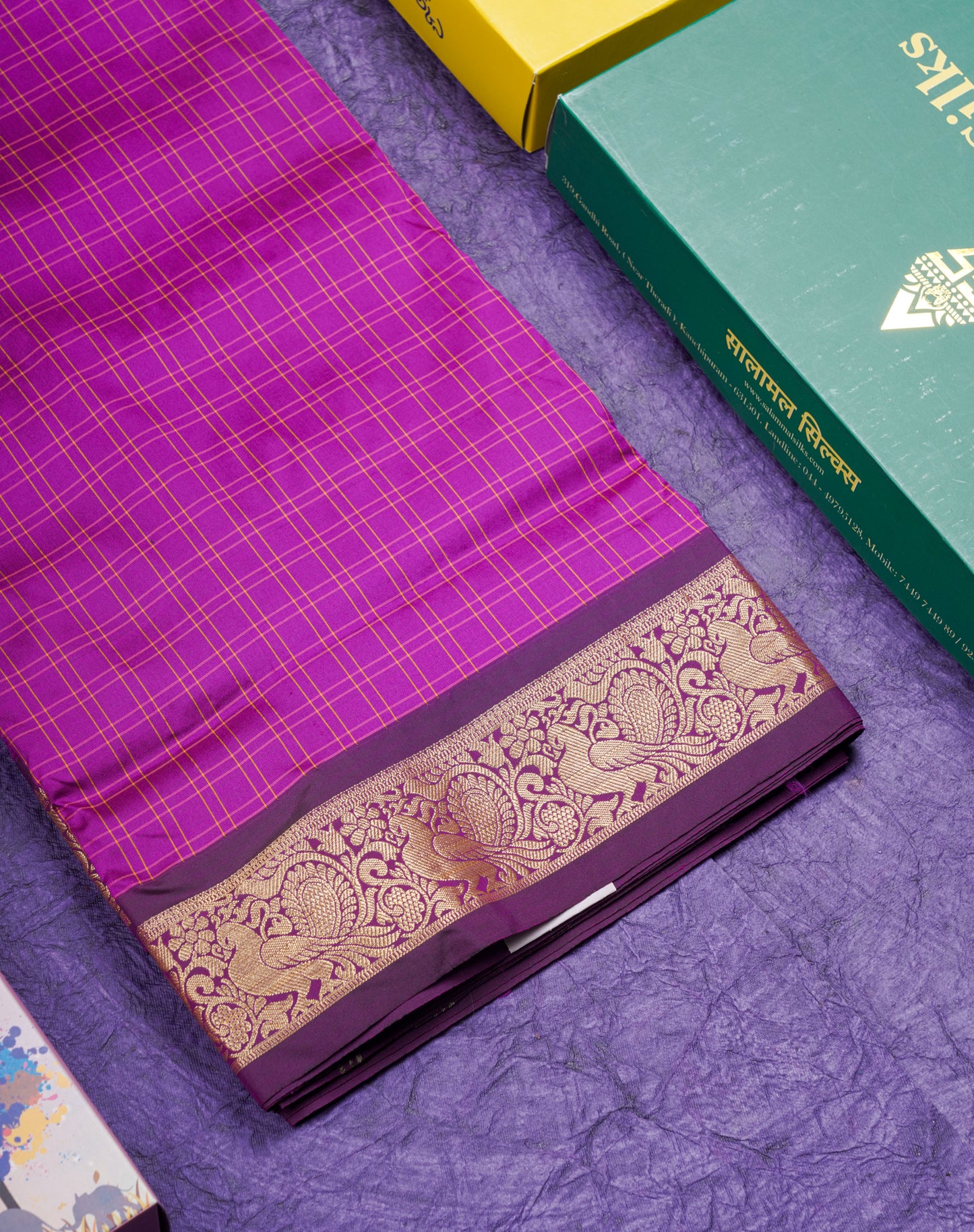 9 Yards Semi Silk Saree Purple With Violet Traditional Border
