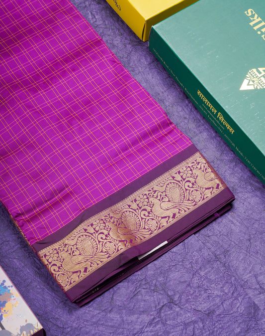 9 Yards Semi Silk Saree Purple With Violet Traditional Border