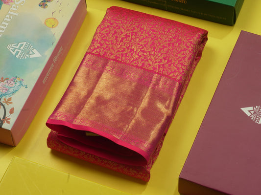 Beautiful Dual Tone Pinkish Red Pure Kanjivaram Silk Saree (2G) Zari With Self Border