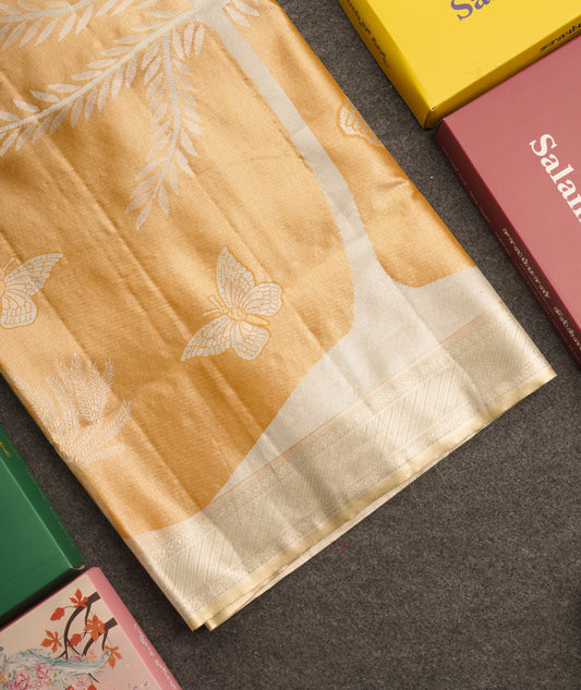 Gold Bridal Semi Silk Saree With Contrast Pista Green Blouse